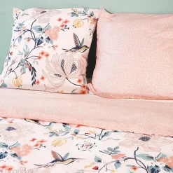 Parure de lit 260x240 cm coton bci adouci PANGA rose 3 pièces