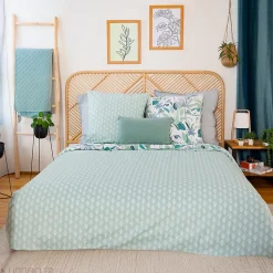 Parure de lit 240x220 cm coton bci adouci ALISCO bleu 3 pièces