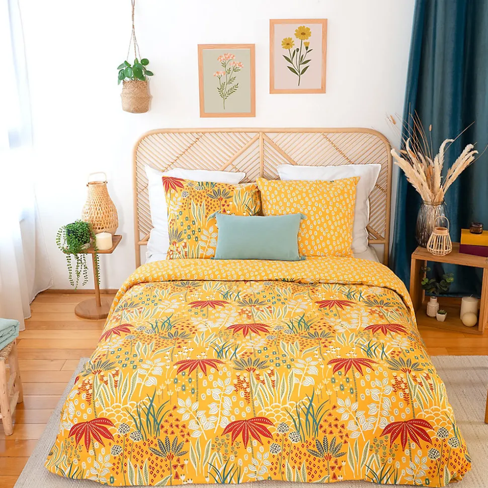 Parure de lit 260x240 cm coton bci adouci COME jaune 3 pièces