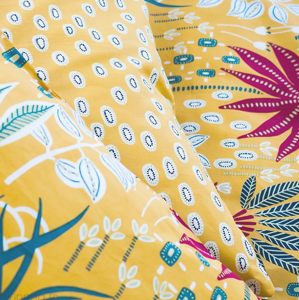 Parure de lit 260x240 cm coton bci adouci COME jaune 3 pièces