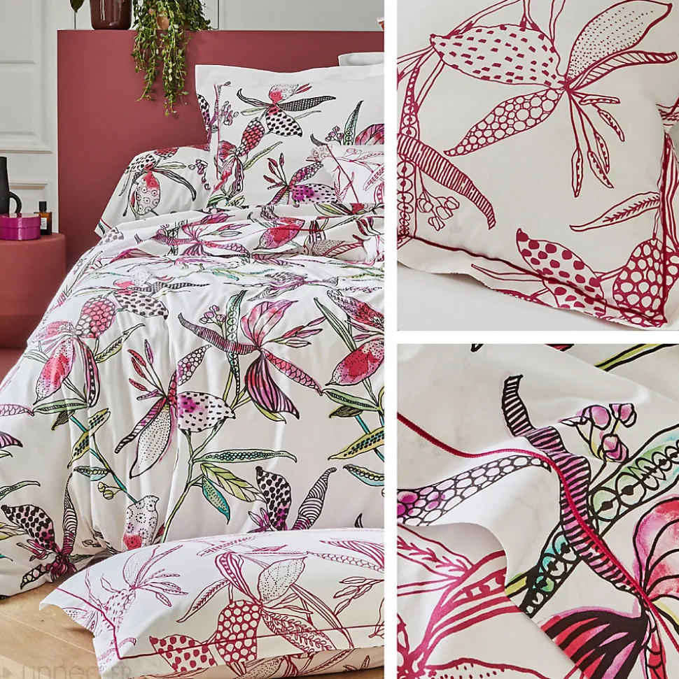 Parure de lit 260x240 cm coton PÉNÉLOPE Rose 3 pièces