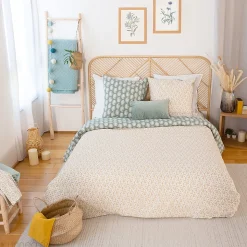 Parure de lit 260x240 cm coton bci adouci WAY vert 3 pièces