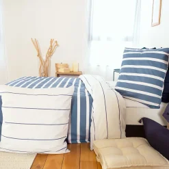 Parure de lit 240x220 cm coton BCI adouci STRIPES Bleu 3 pièces