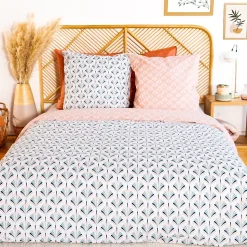 Parure de lit 200x200 cm coton VOLEA rose