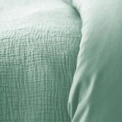Parure de lit 260x240 cm double gaze de coton GAZGAZ vert amande 3 pièces