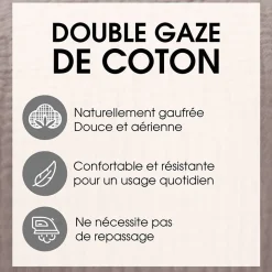 Parure de lit 260x240 cm double gaze de coton GAZGAZ beige Galet