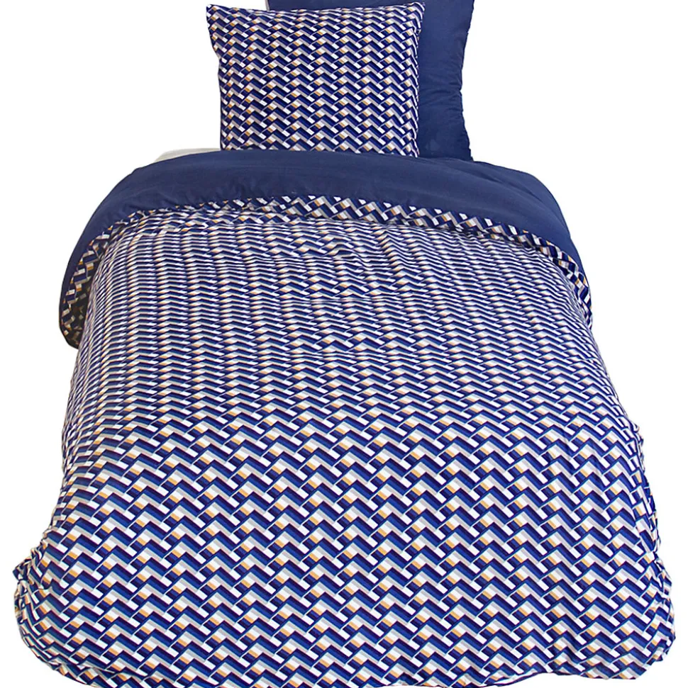 Parure de lit 140x200 cm en microfibre LOSS bleu foncé motif géométrique 2 pièces