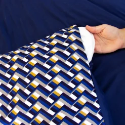 Parure de lit 140x200 cm en microfibre LOSS bleu foncé motif géométrique 2 pièces