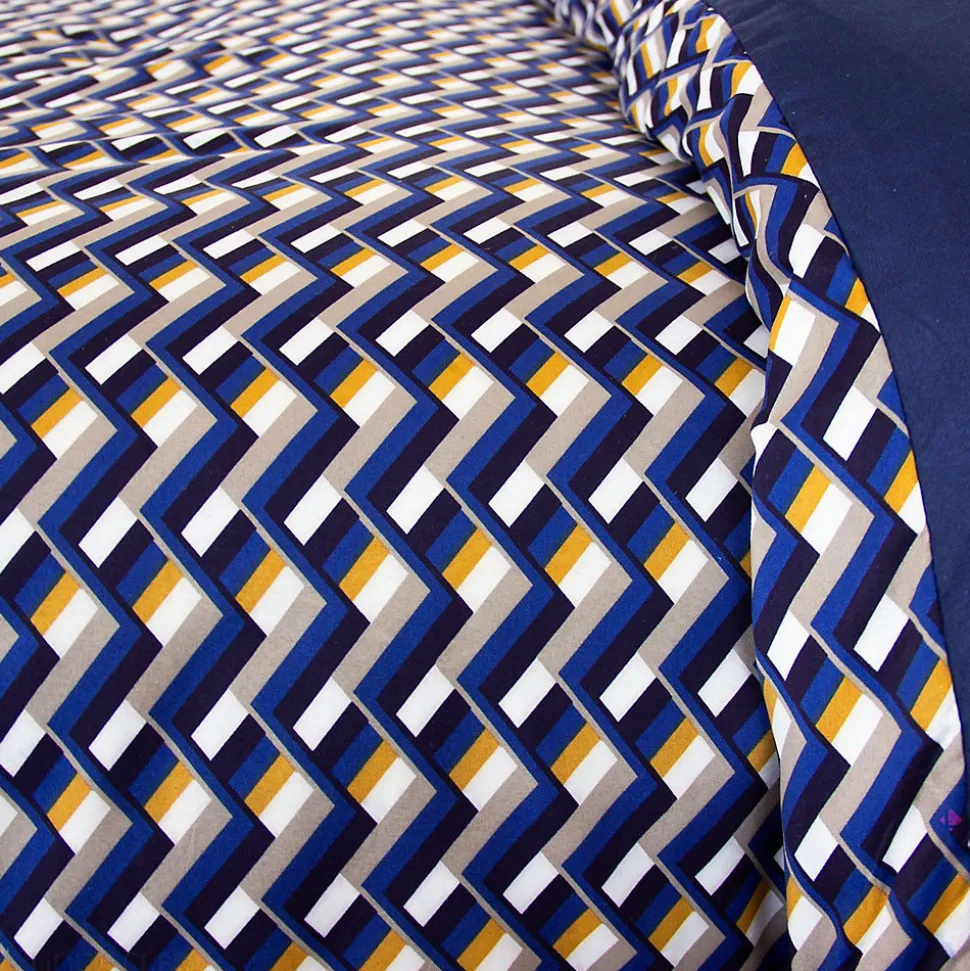 Parure de lit 140x200 cm en microfibre LOSS bleu foncé motif géométrique 2 pièces