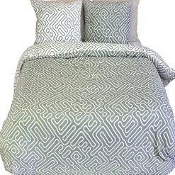Parure de lit 240x220 cm en microfibre PARCHEMIN vert motif graphique 3 pièces
