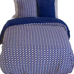 Parure de lit 260x240 cm en microfibre LOSS bleu foncé motif géométrique 3 pièces