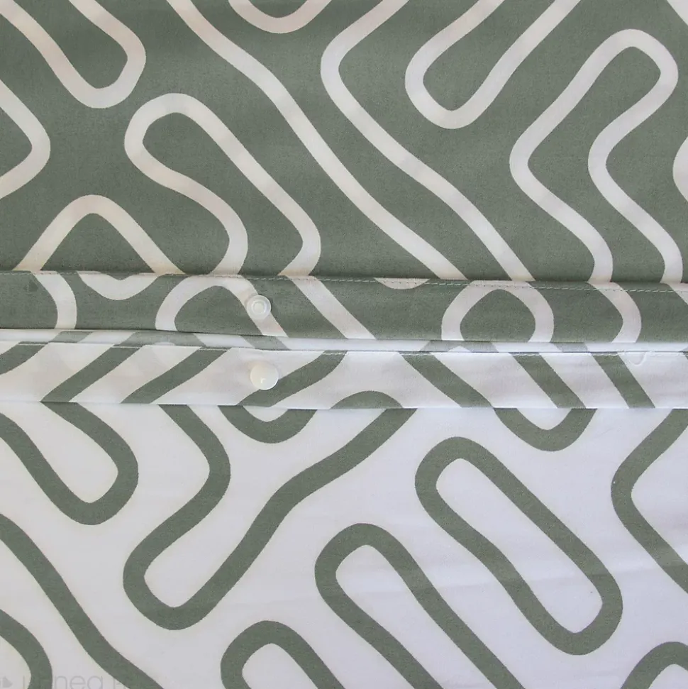 Parure de lit 140x200 cm en microfibre PARCHEMIN vert motif graphique 2 pièces