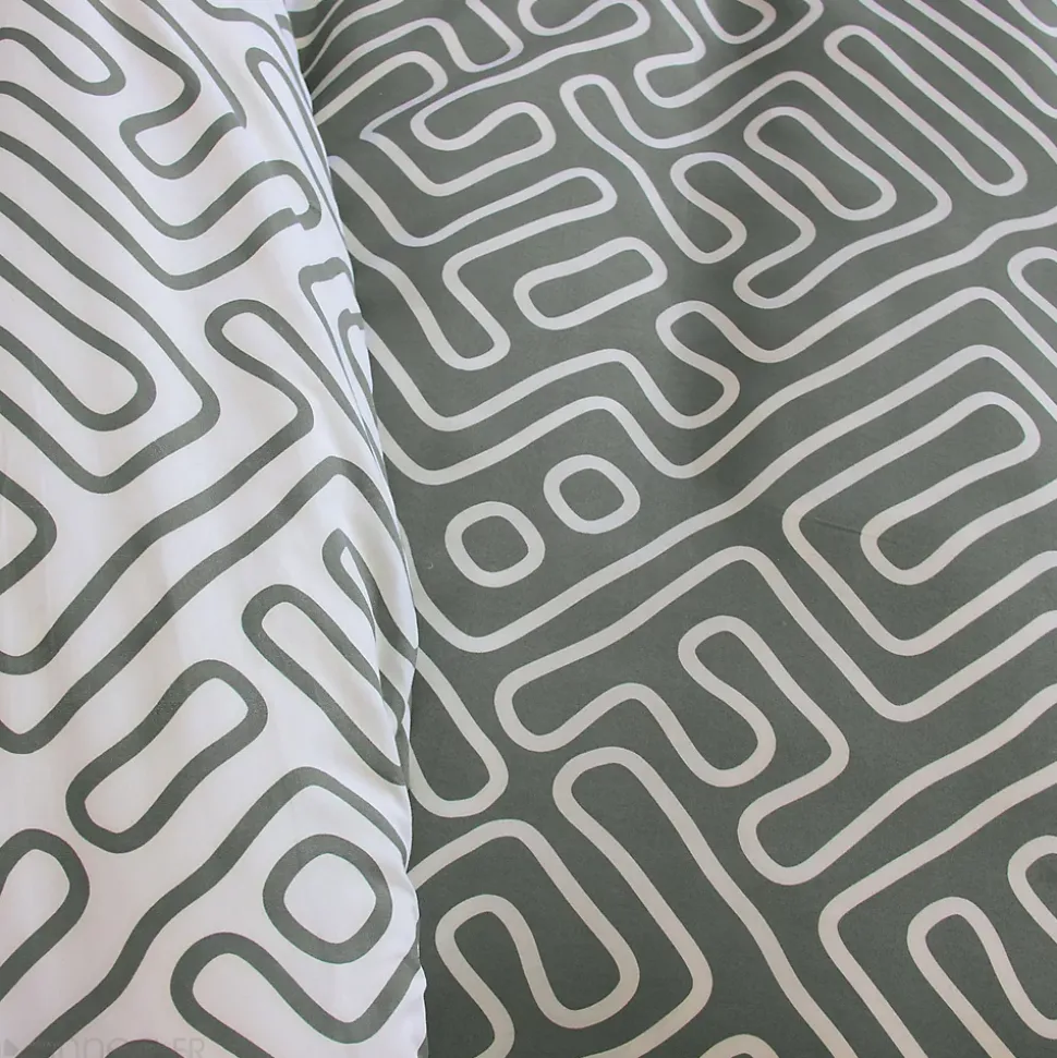 Parure de lit 140x200 cm en microfibre PARCHEMIN vert motif graphique 2 pièces