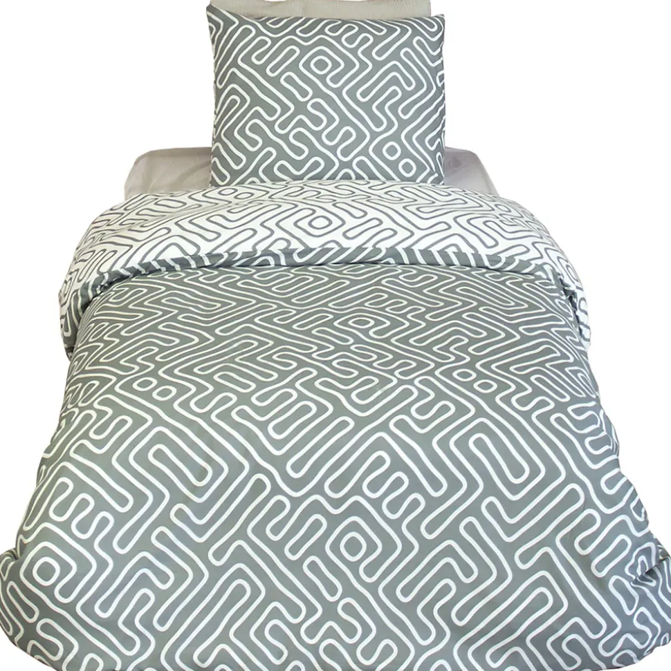 Parure de lit 140x200 cm en microfibre PARCHEMIN vert motif graphique 2 pièces