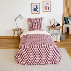 Parure de lit 140x200 cm en microfibre TIAGOH rouge motif géométrique 2 pièces