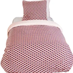 Parure de lit 140x200 cm en microfibre TIAGOH rouge motif géométrique 2 pièces