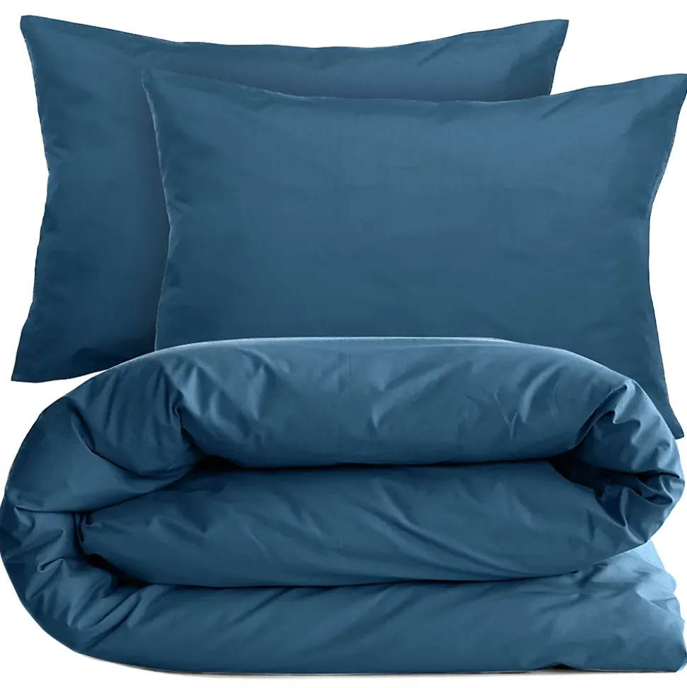 Parure de lit 280x240 cm et taie 50x70 cm percale MANOIR bleu Marine