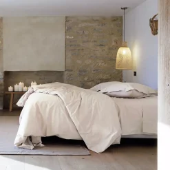 Parure de lit 280x240 cm et taie 50x70 cm percale MANOIR blanc Naturel