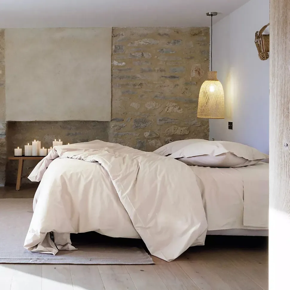 Parure de lit 280x240 cm et taie 50x70 cm percale MANOIR blanc Naturel