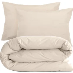 Parure de lit 280x240 cm et taie 50x70 cm percale MANOIR blanc Naturel