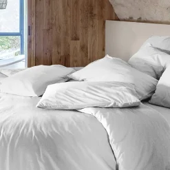 Parure de lit 280x240 cm et 50x70 cm coton lavé PALACE blanc neige 3 pièces