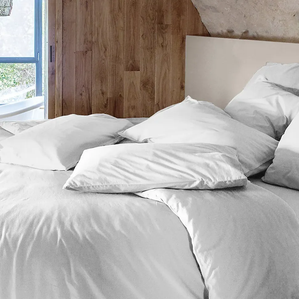 Parure de lit 280x240 cm et 50x70 cm coton lavé PALACE blanc neige 3 pièces