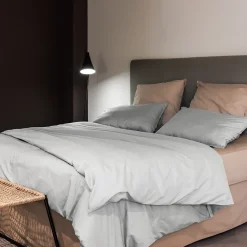 Parure de lit 280x240 cm et 50x70 cm coton lavé PALACE blanc neige 3 pièces