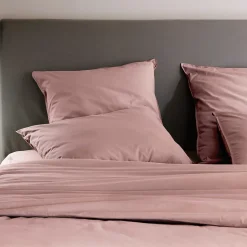 Parure de lit 240x220 cm et 65x65 cm coton lavé PALACE rose 3 pièces