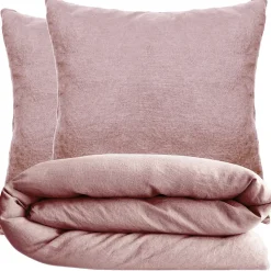 Parure de lit 240x220 cm et 65x65 cm coton lavé PALACE rose 3 pièces