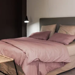 Parure de lit 240x220 cm et 65x65 cm coton lavé PALACE rose 3 pièces