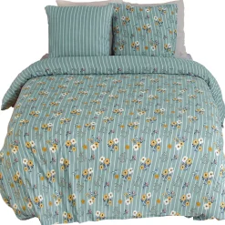 Parure de lit 240x220 cm FLORINETTE microfibre à rayures motif florale