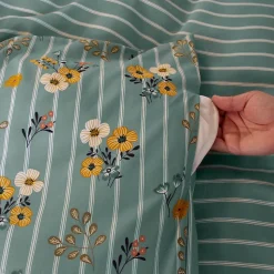 Parure de lit 240x220 cm FLORINETTE microfibre à rayures motif florale