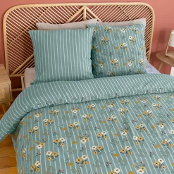 Parure de lit 260x240 cm FLORINETTE microfibre à rayures motif florale