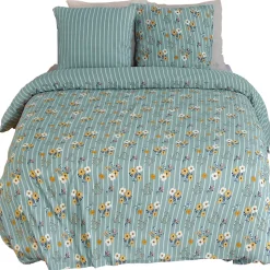 Parure de lit 260x240 cm FLORINETTE microfibre à rayures motif florale