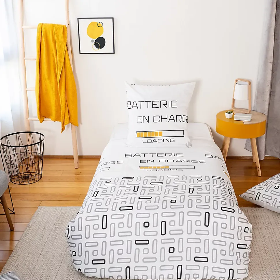 Parure de lit 140x200 cm microfibre LOADING blanc 2 pièces