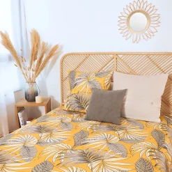 Parure de lit 240x220 cm Microfibre 50% recyclée AQUILIE Jaune 3 pièces