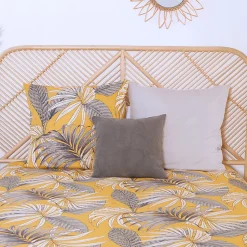 Parure de lit 240x220 cm Microfibre 50% recyclée AQUILIE Jaune 3 pièces