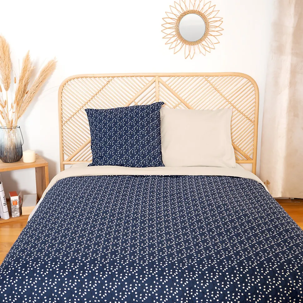 Parure de lit 240x220 cm Microfibre 50% recyclée FLENA Bleu 3 pièces