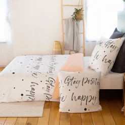 Parure de lit 240x220 cm microfibre POSITIVE blanc 3 pièces