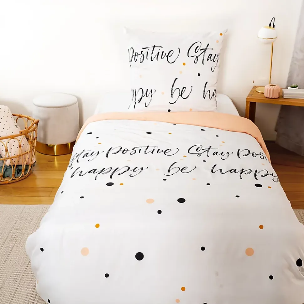 Parure de lit 140x200 cm microfibre POSITIVE blanc 2 pièces