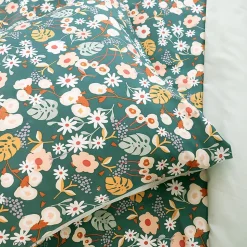 Parure de lit 260x240 cm microfibre CUEILLETTE vert 3 pièces