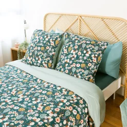 Parure de lit 260x240 cm microfibre CUEILLETTE vert 3 pièces