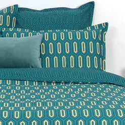 Parure de lit 140x200 cm percale de coton PAST Bleu Canard