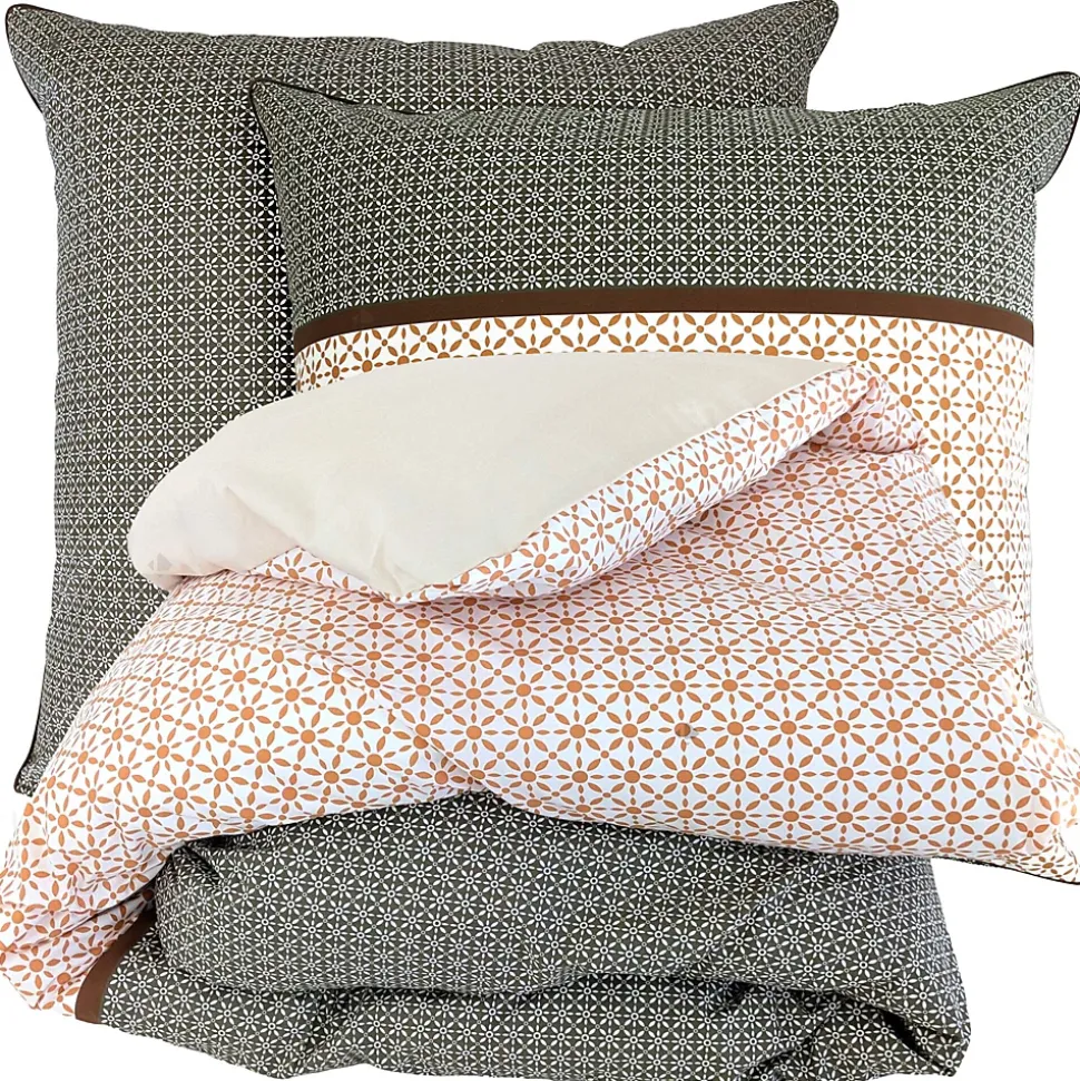 Parure de lit 140x200 cm percale coton GABIN marron Epice 2 pièces