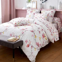 Parure de lit 140x200 cm percale coton ELISA Rose 2 pièces