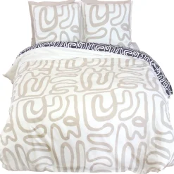 Parure de lit 240x220 cm pur coton collection SIDNIE blanc motif abstrait 3 pièces