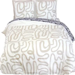 Parure de lit 260x240 cm pur coton collection SIDNIE blanc motif abstrait 3 pièces