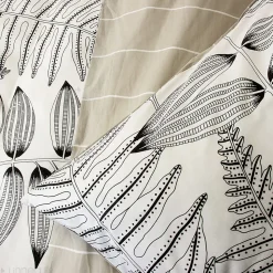 Parure de lit 260x240 cm pur coton ALIX motif végétation blanc et noir 3 pièces
