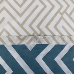 Parure de lit 240x220 cm pur coton PHOSY motif géométrique bleu 3 pièces