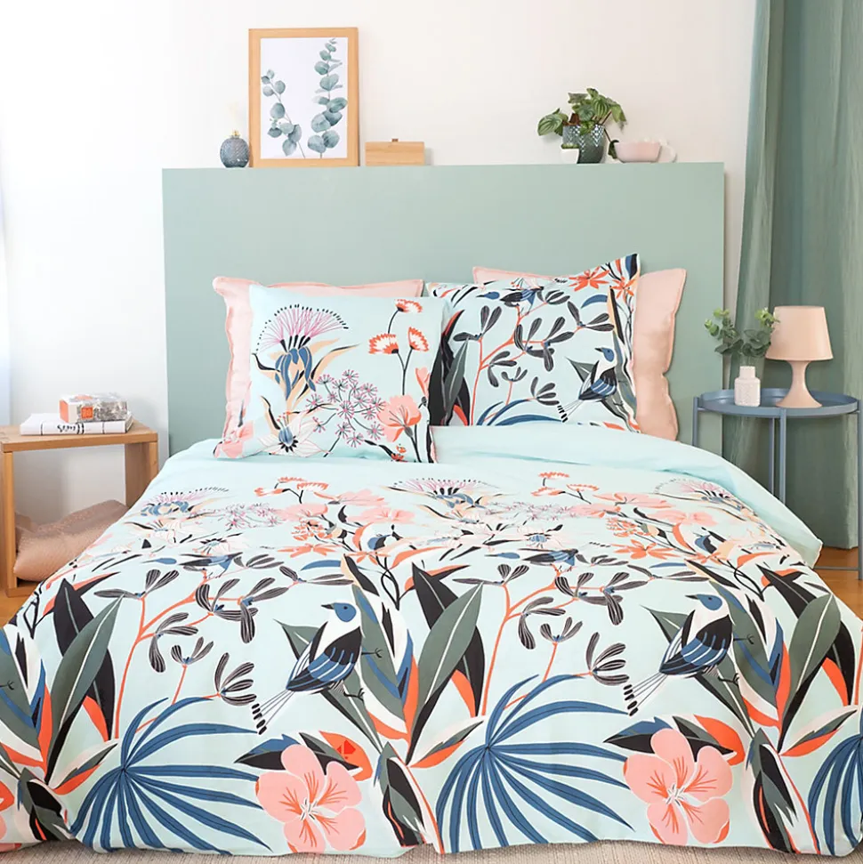 Parure de lit 260x240 cm Satin de coton PAYA Bleu 3 pièces